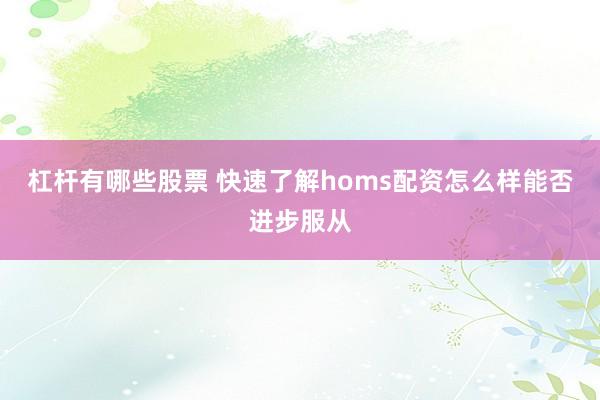 杠杆有哪些股票 快速了解homs配资怎么样能否进步服从