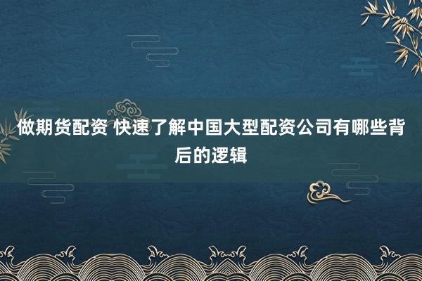 做期货配资 快速了解中国大型配资公司有哪些背后的逻辑