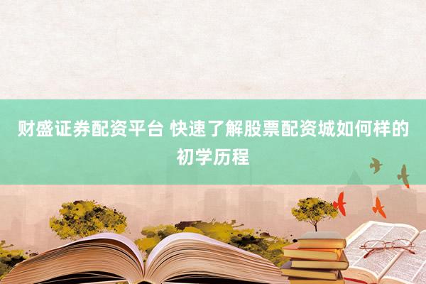 财盛证券配资平台 快速了解股票配资城如何样的初学历程
