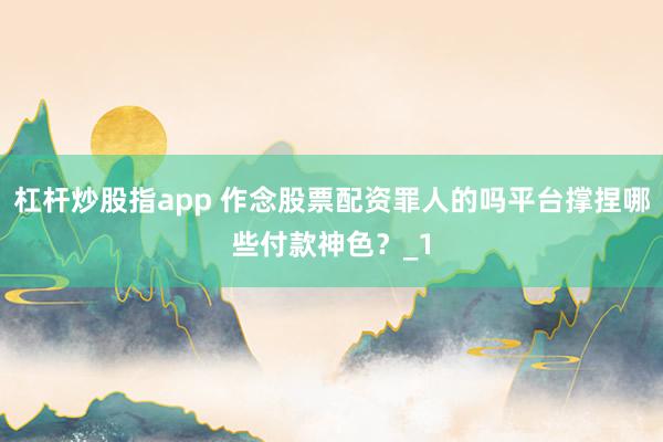 杠杆炒股指app 作念股票配资罪人的吗平台撑捏哪些付款神色？_1
