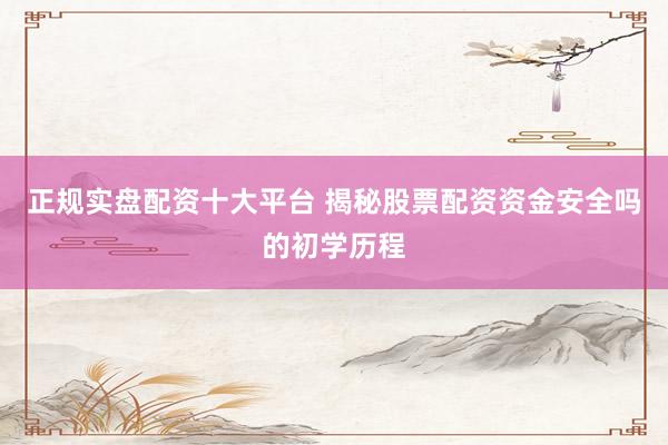 正规实盘配资十大平台 揭秘股票配资资金安全吗的初学历程