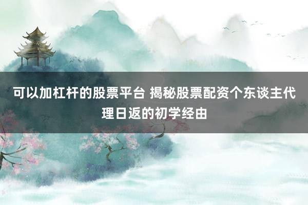 可以加杠杆的股票平台 揭秘股票配资个东谈主代理日返的初学经由