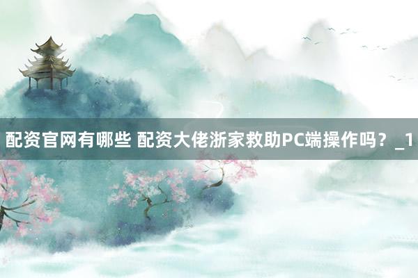 配资官网有哪些 配资大佬浙家救助PC端操作吗？_1