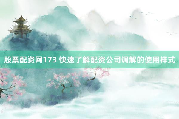 股票配资网173 快速了解配资公司调解的使用样式