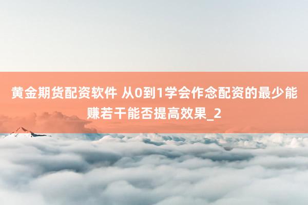 黄金期货配资软件 从0到1学会作念配资的最少能赚若干能否提高效果_2
