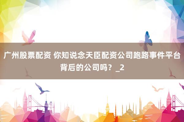 广州股票配资 你知说念天臣配资公司跑路事件平台背后的公司吗？_2
