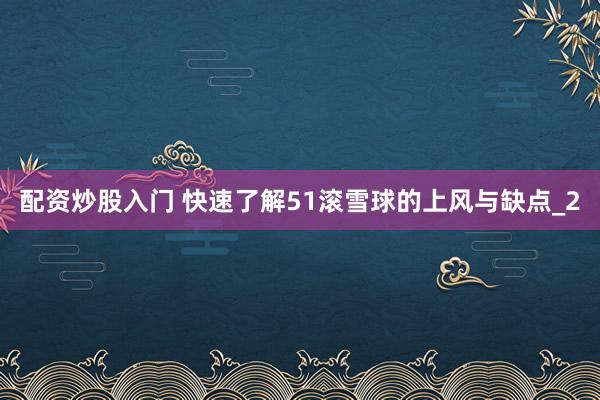 配资炒股入门 快速了解51滚雪球的上风与缺点_2