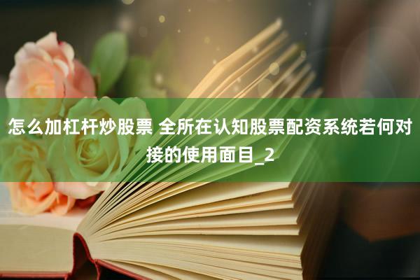 怎么加杠杆炒股票 全所在认知股票配资系统若何对接的使用面目_2