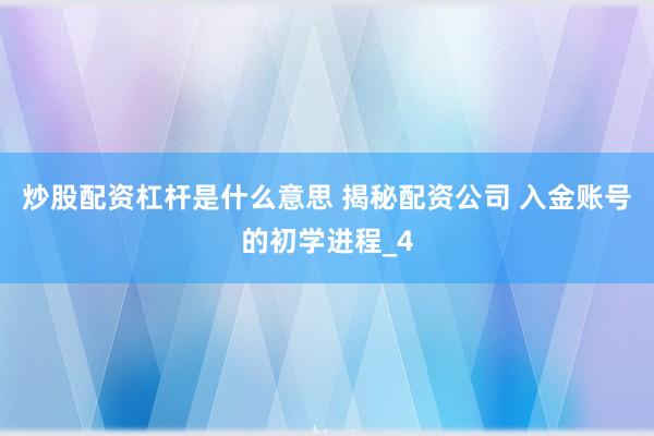 炒股配资杠杆是什么意思 揭秘配资公司 入金账号的初学进程_4