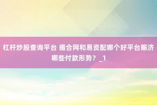 杠杆炒股查询平台 撮合网和易资配哪个好平台赈济哪些付款形势？_1