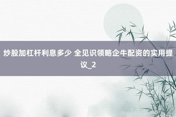 炒股加杠杆利息多少 全见识领略企牛配资的实用提议_2