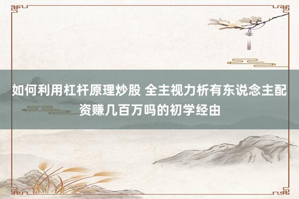 如何利用杠杆原理炒股 全主视力析有东说念主配资赚几百万吗的初学经由