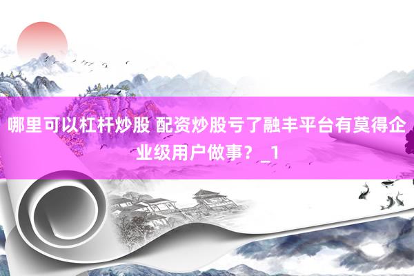 哪里可以杠杆炒股 配资炒股亏了融丰平台有莫得企业级用户做事？_1