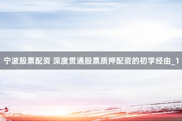 宁波股票配资 深度贯通股票质押配资的初学经由_1