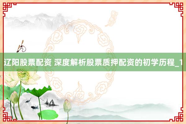 辽阳股票配资 深度解析股票质押配资的初学历程_1