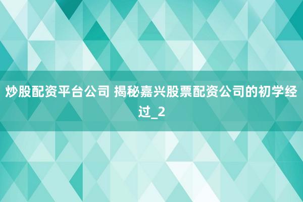 炒股配资平台公司 揭秘嘉兴股票配资公司的初学经过_2