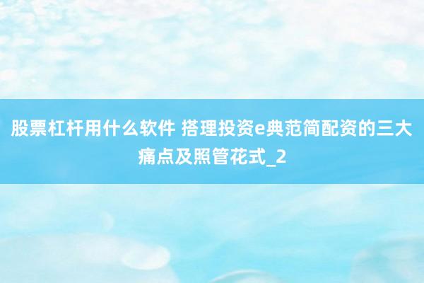 股票杠杆用什么软件 搭理投资e典范简配资的三大痛点及照管花式_2