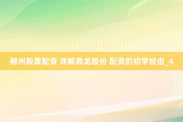 郴州股票配资 详解鼎龙股份 配资的初学经由_4