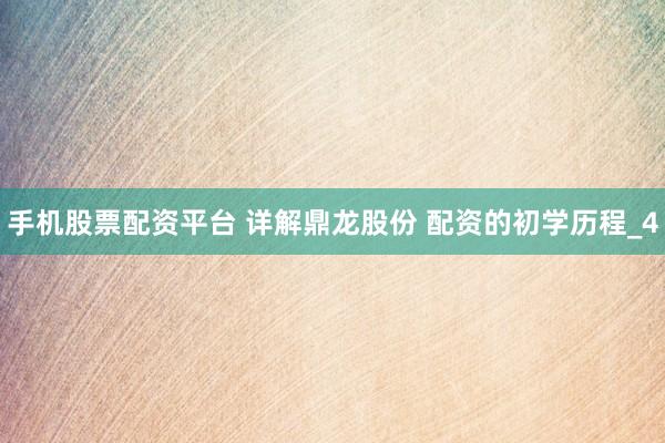 手机股票配资平台 详解鼎龙股份 配资的初学历程_4