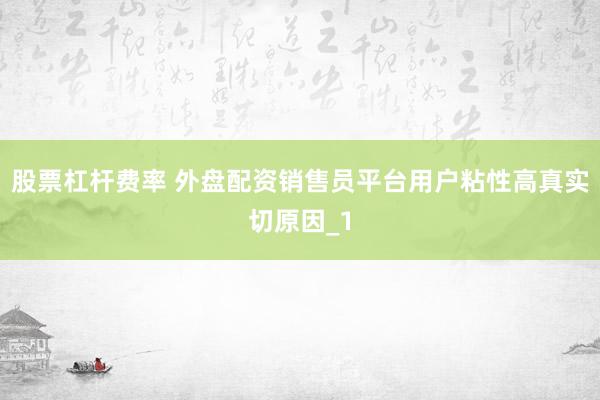 股票杠杆费率 外盘配资销售员平台用户粘性高真实切原因_1