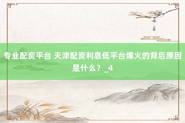专业配资平台 天津配资利息低平台爆火的背后原因是什么？_4