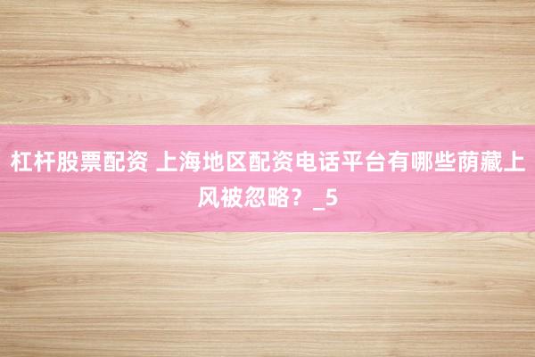杠杆股票配资 上海地区配资电话平台有哪些荫藏上风被忽略？_5