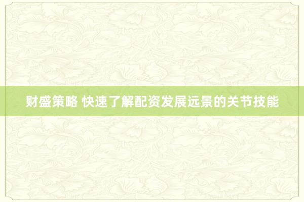 财盛策略 快速了解配资发展远景的关节技能