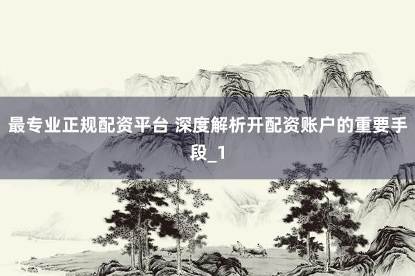 最专业正规配资平台 深度解析开配资账户的重要手段_1